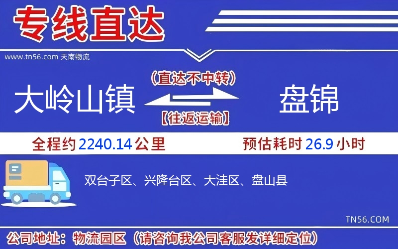 大嶺山鎮(zhèn)到盤錦物流公司 大嶺山鎮(zhèn)到盤錦物流公司